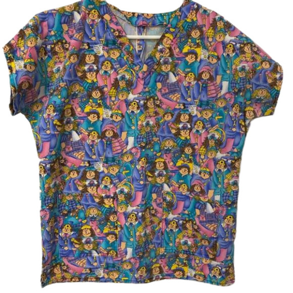 Rag Doll Women's Scrub‎ Blue Pink Teal Top Size M/L - Picture 1 of 4